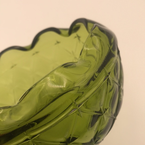 VTG Indiana Glass Green Glass Bowl/Dish/Compote Diamond Cross Scalloped Edge - Picture 4 of 6